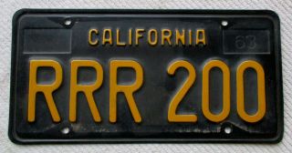 1963 California Passenger License Plate Rrr 200