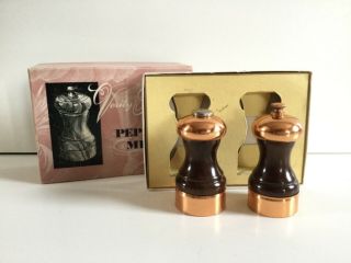 Vintage Verity Southall Wood And Copper Salt Shaker & Pepper Mill 4”