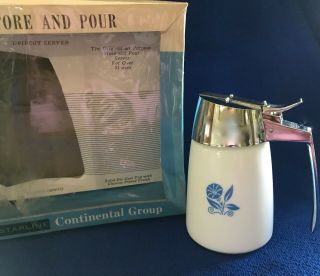 Vintage Santa Barbara Milk Glass Blue Daisy Dripcut Starline Syrup Dispenser