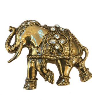 Vintage Gold Tone Elephant With Trunk Up Pin Brooch,  Figural,  Cloth Decoration