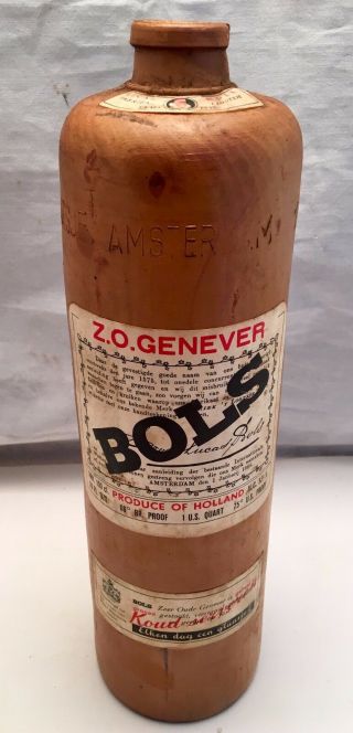 Vintage Z.  O.  Genever Erven Lucas Bols Liquor Clay Wine Bottle W/ Labels