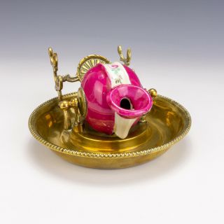 Antique French Porcelain - Snail Shaped Inkwell Ink Stand With Brass Mounts