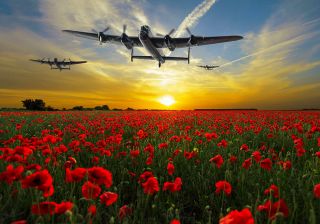 Avro Lancasters Over Sunset Poppy Fields Canvas Prints Various Sizes