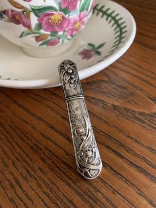 Lily Of Valley French Silver Plate Needle Toothpick Case Victorian Art Nouveau