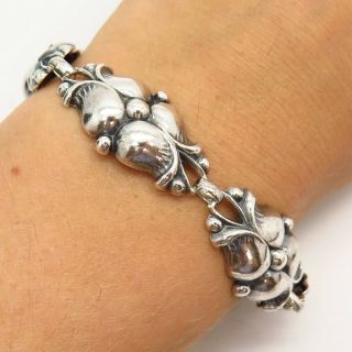 925 Sterling Silver Antique Floral Design Link Bracelet 7.  5 "