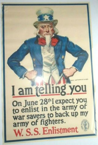 Antique Wwi War Recruitment Poster James Flagg Uncle Sam Telling You 1