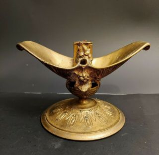 Antique Victorian Heavy Ornate Brass & Etched Glass VASE Art Nouveau 2