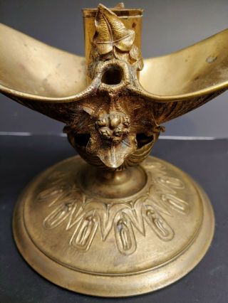 Antique Victorian Heavy Ornate Brass & Etched Glass VASE Art Nouveau 3