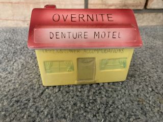 Vintage Overnight Porcelain Denture Motel Holder Container Jar 1950 