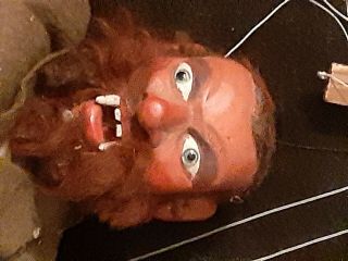 Antique Wooden Marionette,  28 " Tall,  Red Matted,  Tangled Hair,  Mustache,  Beard
