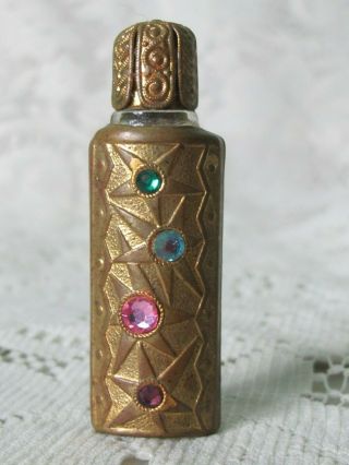 Vintage Rhinestone & Gold Miniature Perfume Bottle West Germany
