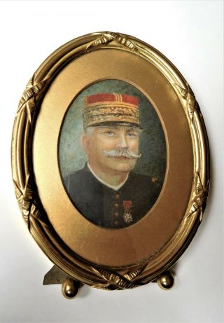 Antique Framed Portrait Of Marshal Joseph Jacques Joffre France Ww 1.