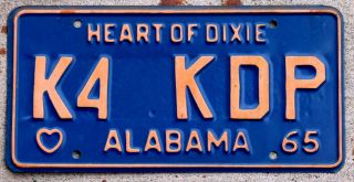 1965 Orange On Blue Alabama Amateur Radio License Plate