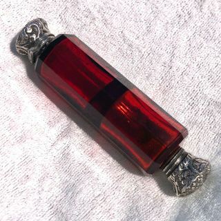 Antique Ruby Cut Glass Double Ended Scent Bottle Perfume Flask