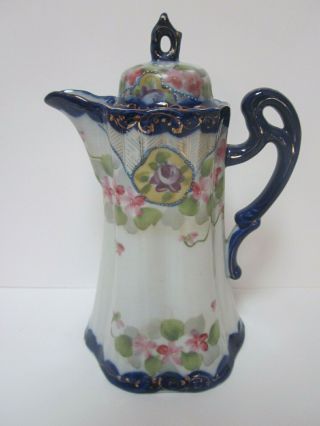 Vintage Hand Painted Japanese Porcelain Coffee Or Chocolate Pot Floral Rose