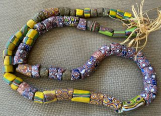 Antique African Italian Trade Bead Necklace 70 Beads 25 " Colorful 22 Millefiori