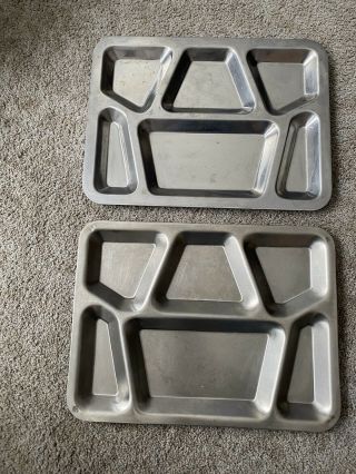 2 Vintage Military Mess Hall Cafeteria Trays Stainless Steel Metal 15 1/2 " X 11