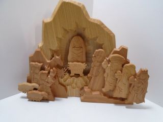 Vintage Nativity Scene Hand Carved Wood Christmas Holidays Made In Armenia