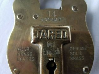 Vintage Jared Solid Brass Lock Admiralty 14 Old English 4 Levers 2 Keys 2