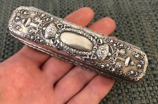Antique Victorian Sterling Silver Repousse Snuff Trinket Box