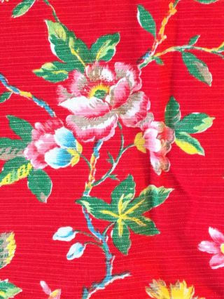 2 Coupon Tissu Rouge Fleurs Ancien Vintage Type Romanex Red Flower Cotton Fabric