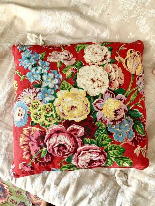 Coussin Lin Tissu Ancien Vintage Marignan Boussac Fleurs Flower Fabric Cushion 2