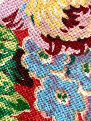 Coussin Lin Tissu Ancien Vintage Marignan Boussac Fleurs Flower Fabric Cushion 3