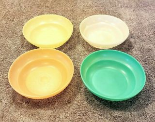 Set Of 4 Vintage Tupperware Cereal Bowls Orange,  Green,  White & Yellow 155