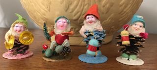Vintage Made In Japan Pinecone Christmas Elves Elf Set Of 4