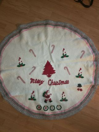 Vintage Felt Christmas Tree Skirt Ric Rac Handmade Mid Century Kitschy Santa