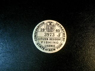 Vtg 1940 York State Citizen Fishing License Pinback.