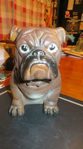 1970s Mack Truck Bulldog Hard Plastic Piggy Bank Bull Dog Figural W/ Stopper