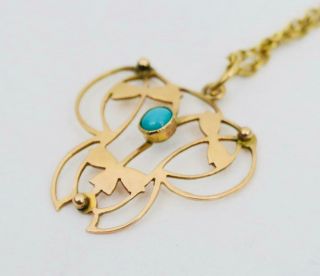 Antique Art noveau solid 9ct gold pendent circa 1900 with turquoise stone 3