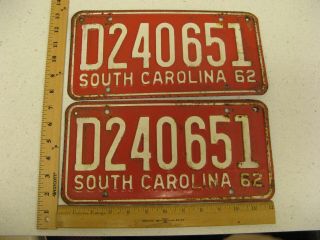 1962 62 South Carolina Sc License Plate Pair Set D240651