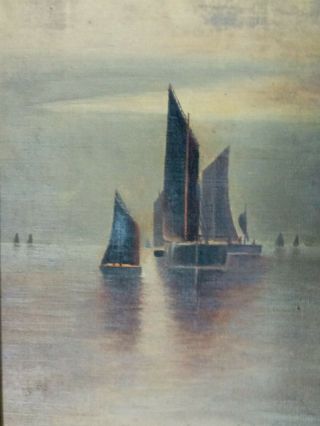 Antique 19th C Nautical Oil Painting On Canvas