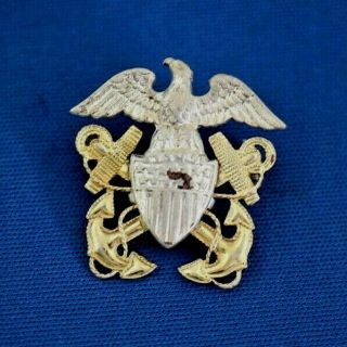 Vintage Wwii Usn Us Navy Officer Hat Insignia Badge Pin Sterling Silver