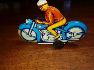 Vintage P angem tin toy motorcycle & rider made in Western Germany 2