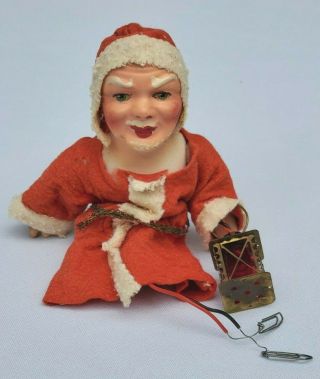 Antique German? Composition Santa Claus Felt Doll W 1.  5 Volt Lantern