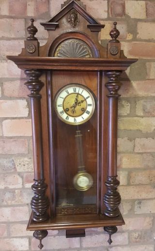 Antique Late 19c Vienna Regulator Wall Clock Walnut