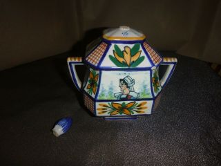Vintage Hb Quimper France Hand Painted Sugar Bowl With Lid Easy Fix