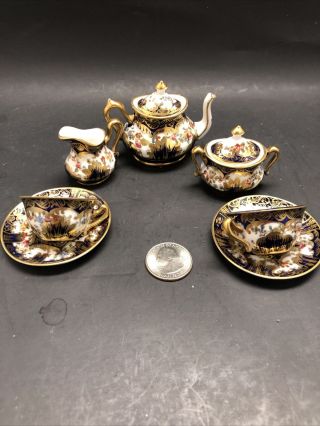 7pc Antique Crown Staffordshire England Miniature Imari Tea Set