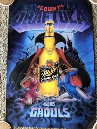 Vintage Miller Draft Beer Poster “count Draftula And His Ghouls” 30x20”