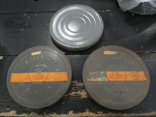3 Vintage Metal 16mm Film Reel Storage Canister Eastman Red Fox Jonny Bond