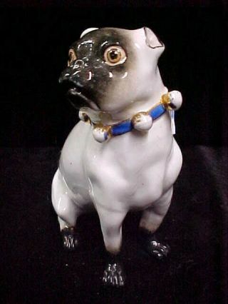 Antique Victorian 4 1/2 " German Porcelain Pug Dog Figurine Statue Gold Collar