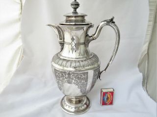 Giant Ornate Victorian Silver Plated Claret / Hot Water Jug 12 Inches Tall