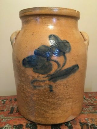 Scarce Antique Stoneware Jar Cobalt Blue Tulips A.  J.  Butler,  Brunswick,  Nj