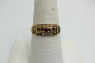 1851 Antique English 18k Yellow Gold Pearl & Ruby Ring As - Is Missing Stones