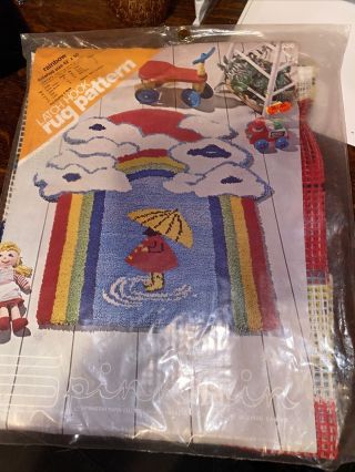 Vintage Spinnerin Latch Hook Rug Pattern Rainbow Girl Mat Only 42x50”