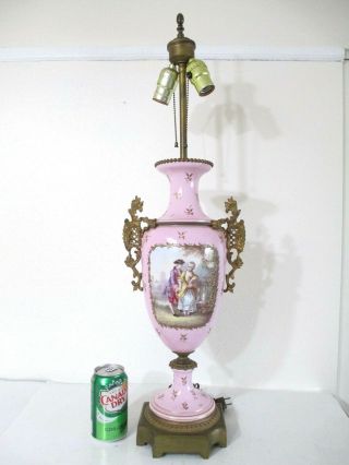 Antique France Sevres Style Hand Painted Porcelain Table Lamp.