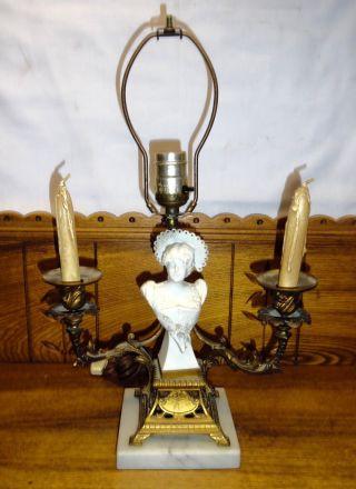 Antique Candelabra Electric Table Lamp W/ Bust